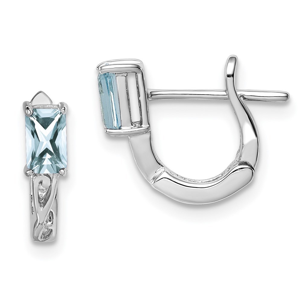 925 Sterling Silver Rh March Blue Aquamarine Birthstone Hinged Hoop Earrings 102$